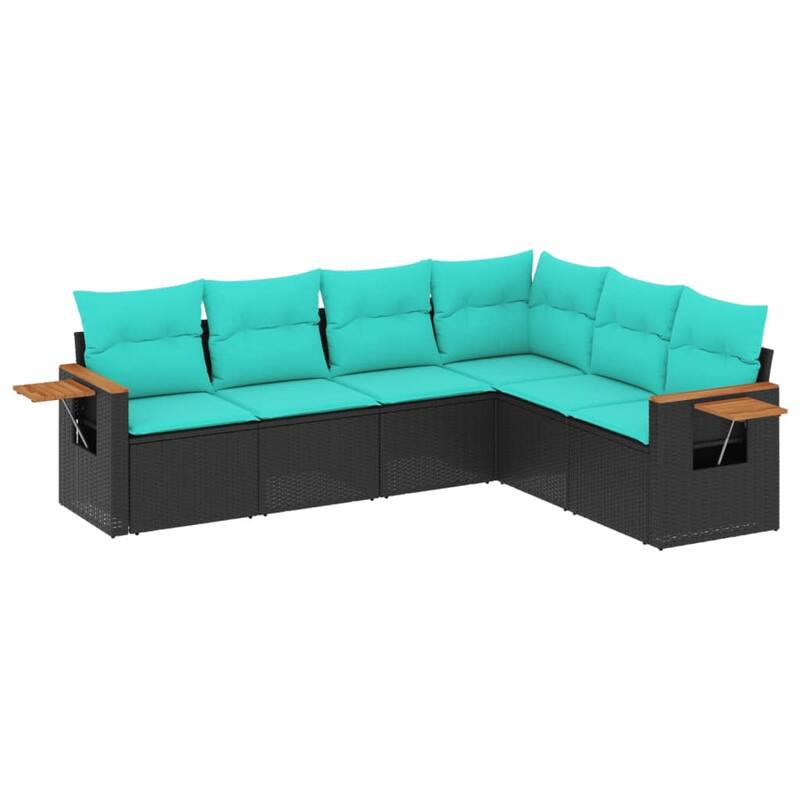 vidaXL 6 Piece Patio Sofa Set with Cushions Black Poly Rattan
