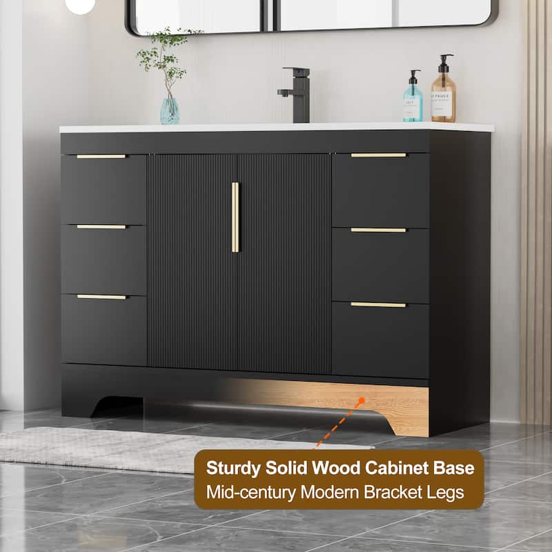 Vertical Stripes Bathroom Vanity Set with Sink Top & Faucet