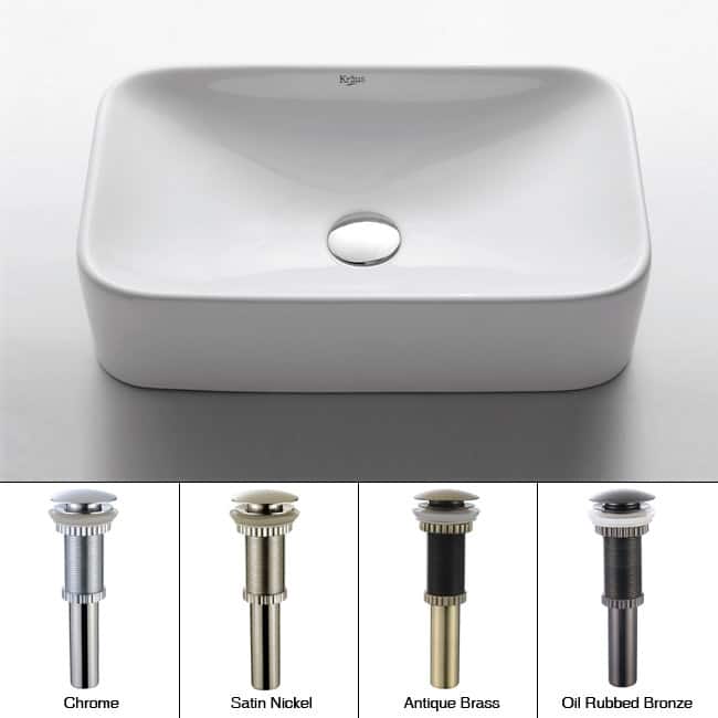 Kraus 19-1/4" Ceramic Vessel Bathroom Sink - Includes Pop-Up Drain - Chrome