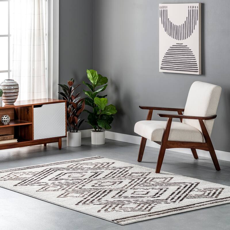 Nuloom Merri Distressed Geometric Cotton Blend Area Rug - 4' x 6' - Beige - Rectangle