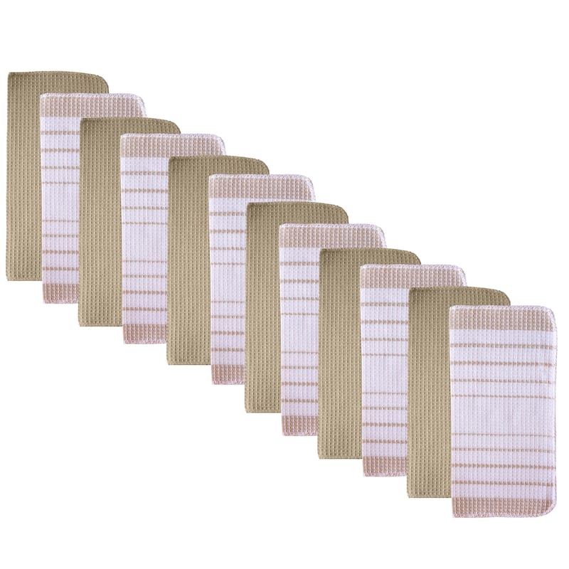 Fabstyles Fouta Cotton Kitchen Towels & Dischcloths - Beige - Set of 12 - 12x12