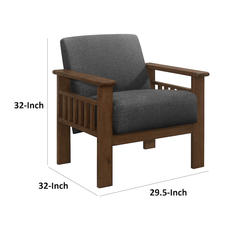 Bella 32 Inch Accent Chair Armchair, Storage Arms, Dark Gray, Solid Wood