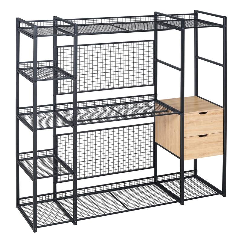 Open-Style Wardrobe with Hanging Rails, Shelves and Drawers - N/A