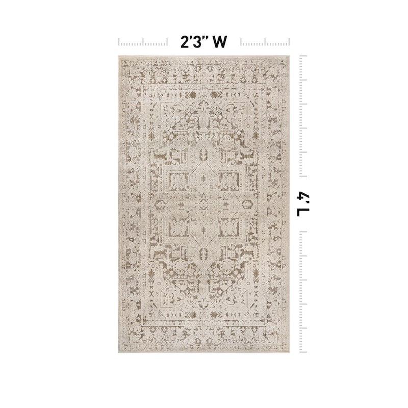 World Rug Gallery Textured Medallion Earth Beige Indoor High-Low Area Rug