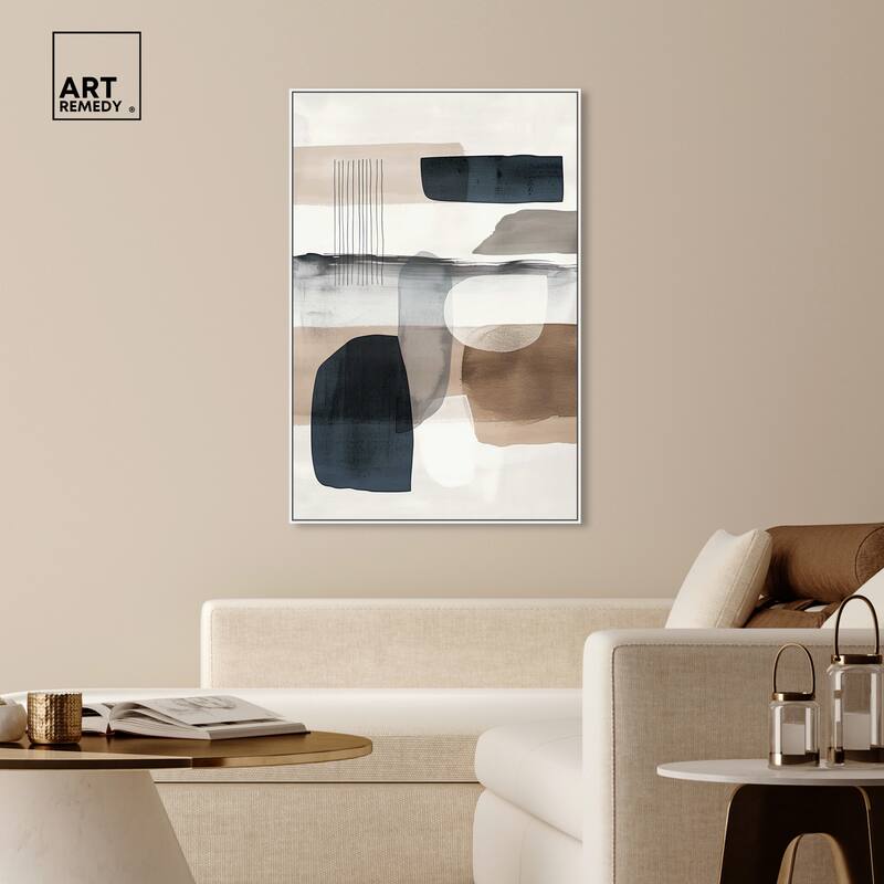 Art Remedy Layers Of Depth Framed Abstract Shapes 1 Piece Canvas Wall Art