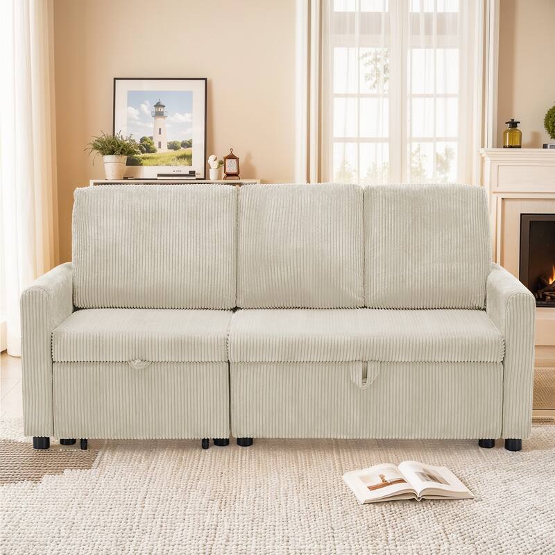 Pocassy 71" Corduroy Fabric Modern 3 Seater L-Shaped Sofa with Reversible Chaise