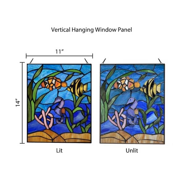 River of Goods Underwater Fish Ocean Scene River of Goods Multicolored Stained Glass Window Panel - 11" x 0.25" x 14"