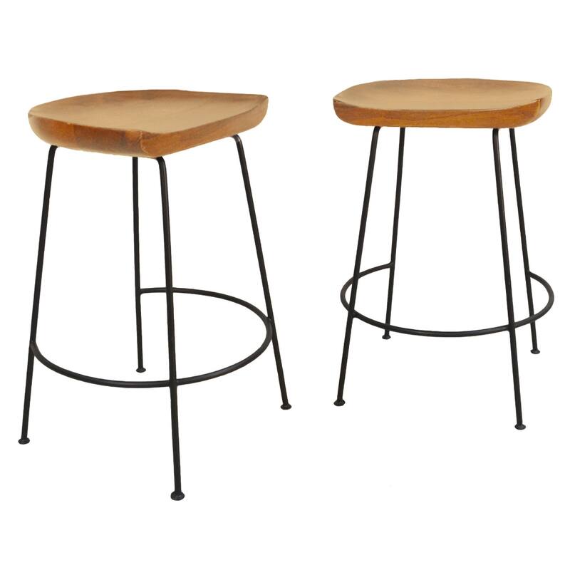 Set of Two 25" Chestnut and Black Solid Wood and Steel Backless Counter Height Bar Chairs