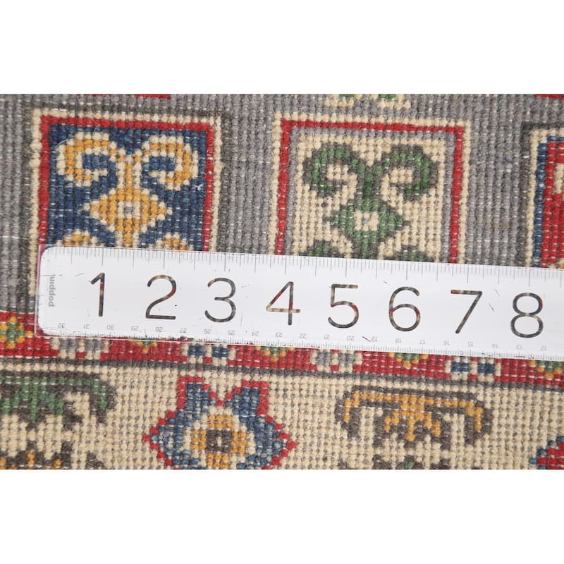 Geometric Grey Kazak Foyer Rug Handmade Wool Carpet - 2'7" x 4'2"
