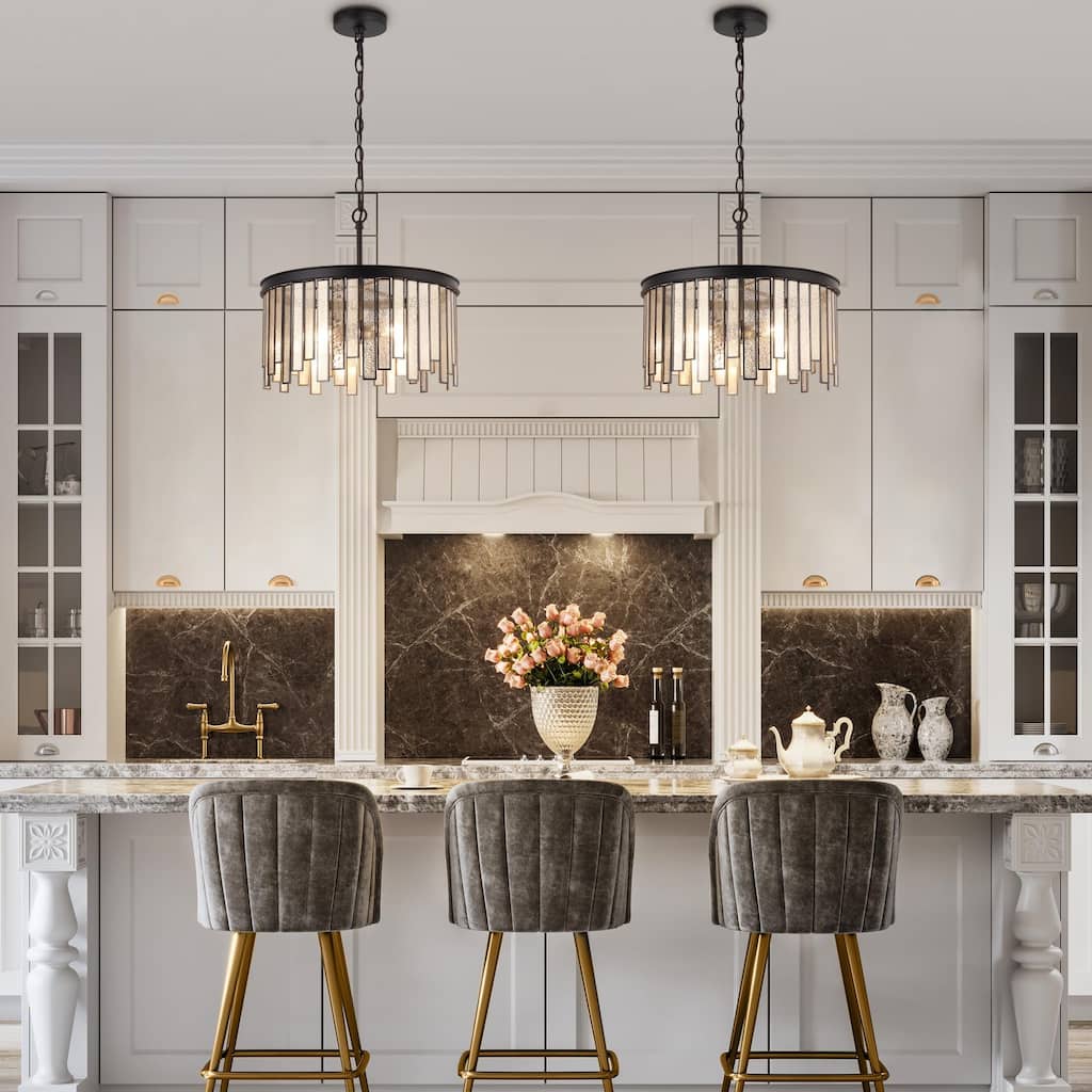 Tifany Modern 3-Light Drum Colored Glass Chandelier for Kitchen Island Foyer - D16" x H15"