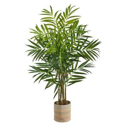 8' King Palm Artificial Tree in Handmade Natural Cotton Multicolored Woven Planter