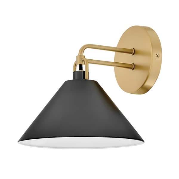 slide 1 of 1, Lark 84430 Milo 1 Light 10" Tall Wall Sconce with Metal Shade Lacquered Brass / Black