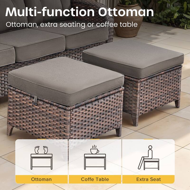Gymojoy 3-Piece Outdoor Wicker Patio Furniture Set, 5" Thick Cushioned Rattan Sofa with Ottomans