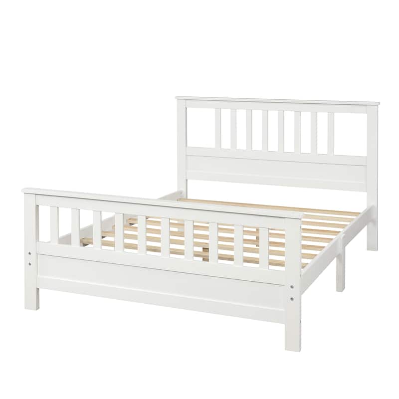 White Wood Platform Full Bed with Headboard and Footboard