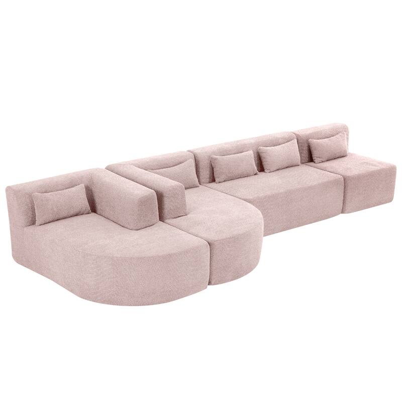 Upholstered Sofa Free-Combined Sofa Couch With Two Chaise Lounge And Five Back Pillows