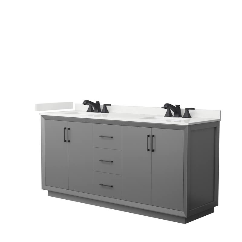 Strada 72-inch Double Vanity, Quartz Top - Dark Gray, Black Trim, White Quartz Top