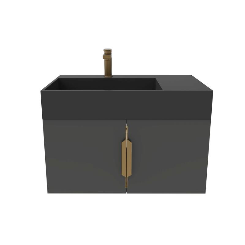 Amazon 30" Wall Mounted Bathroom Left Basin Vanity Set w/ Black Top