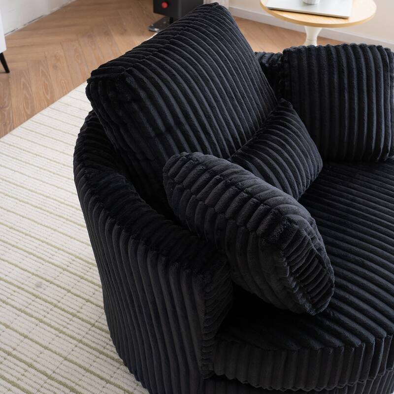 360 Degree Rotation Swivel Chair Corduroy Barrel Chair for Living Room with Pillows