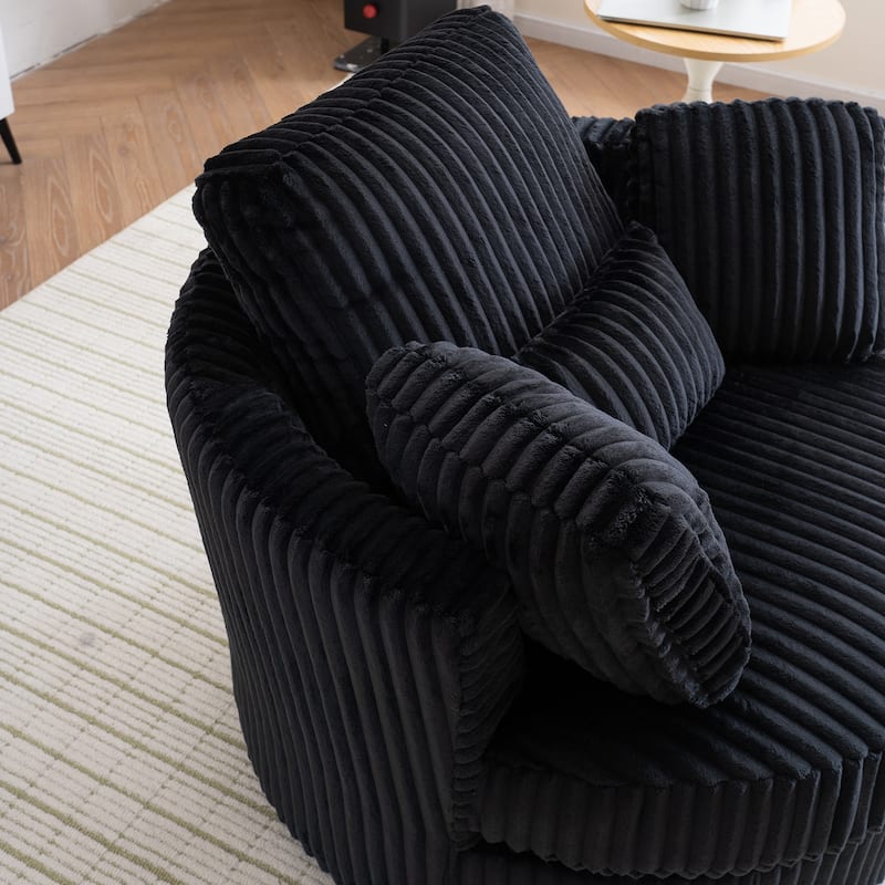 Oversized 360 Degreed Swivel Accent Chair Modern Soft Plush Corduroy Round Barrel Chair for Living Room Bedroom with Pillows