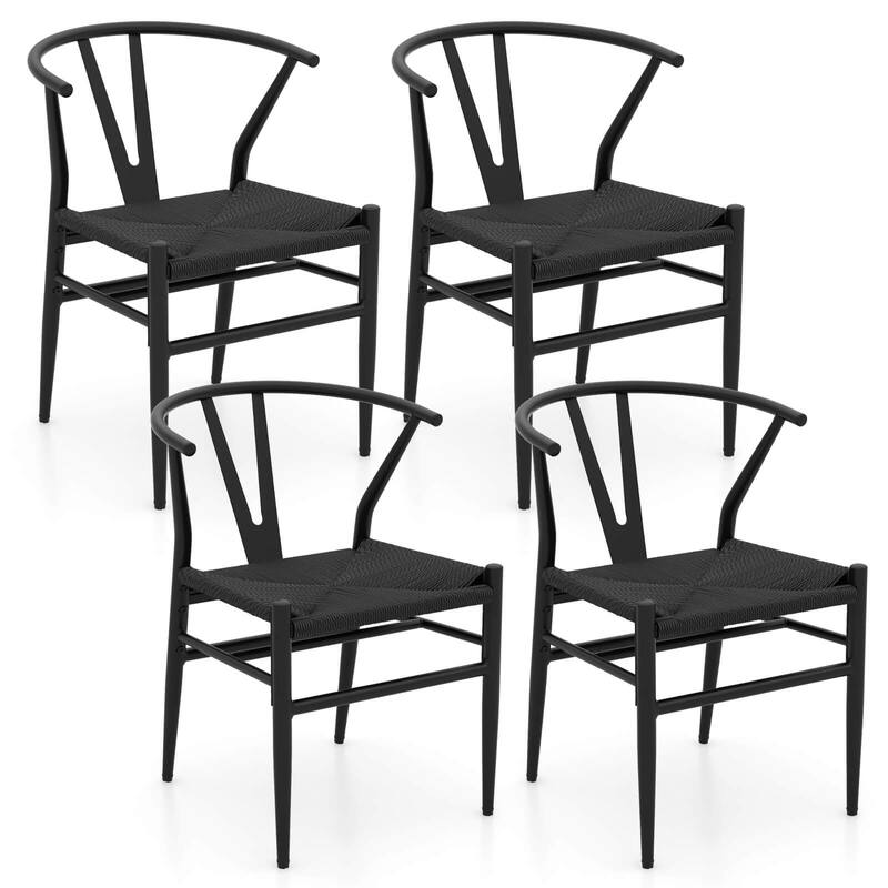 Costway Modern Dining Chair Set of 2/4 Weave Kitchen Armchairs with - See Details - Black-4 PCS - Set of 4