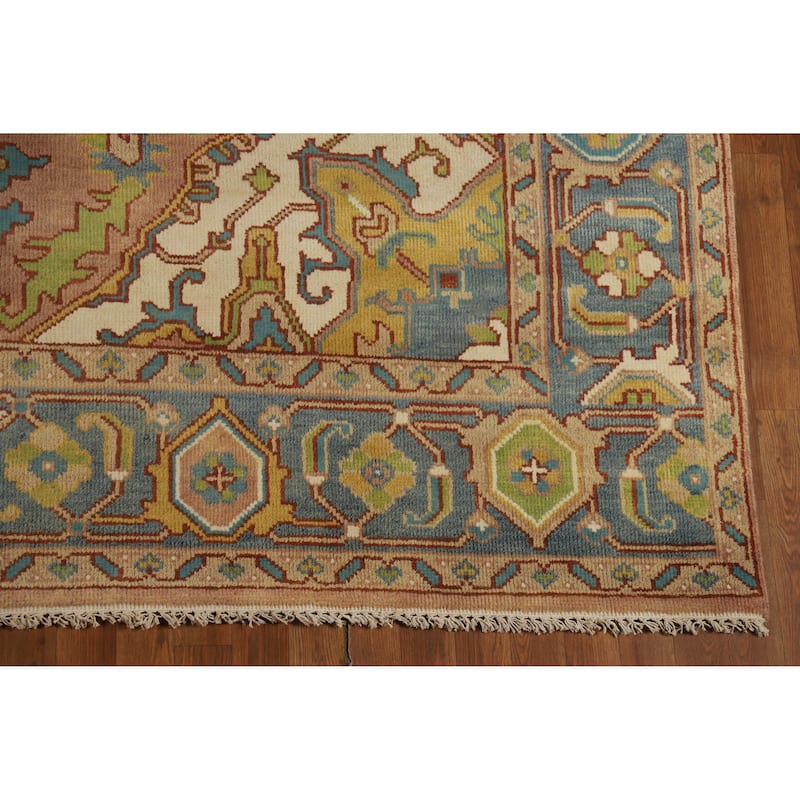 Hand Knotted Oriental 100% Wool Carpet Traditional Medallion Oranges & Rust Heriz (serapi) Area Rug - 11' 10'' X 9' 0''