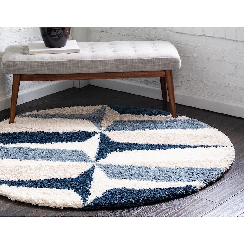 Shag Brico Collection Area Rug - 5' Round - Blue