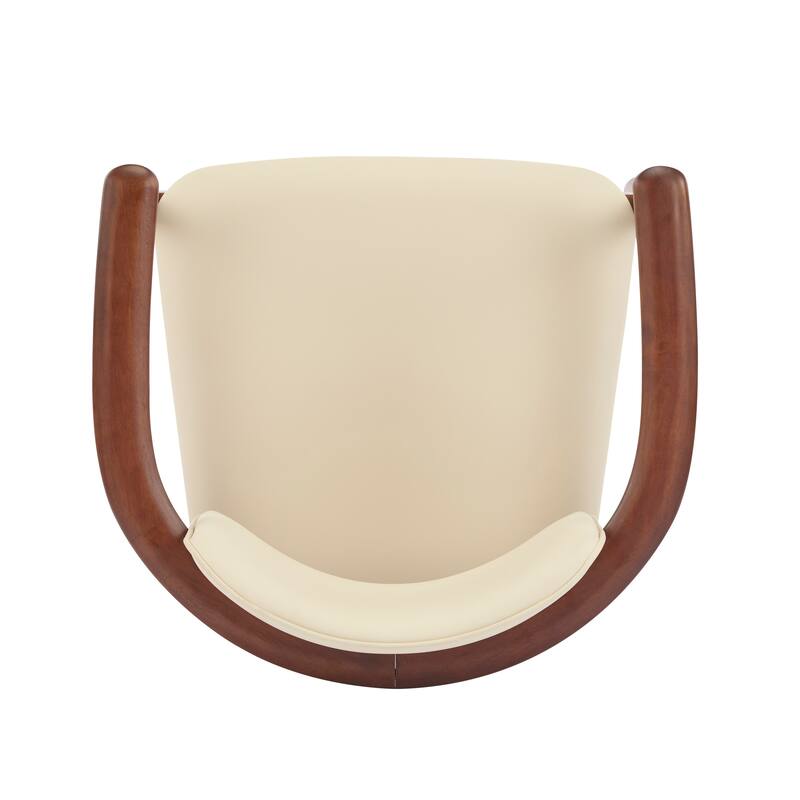 Roomfitters 2-Pack Mid-Century Dining Chairs, PU Upholstered Seat with Curved Rubber Wood Frame, Cream and Walnut