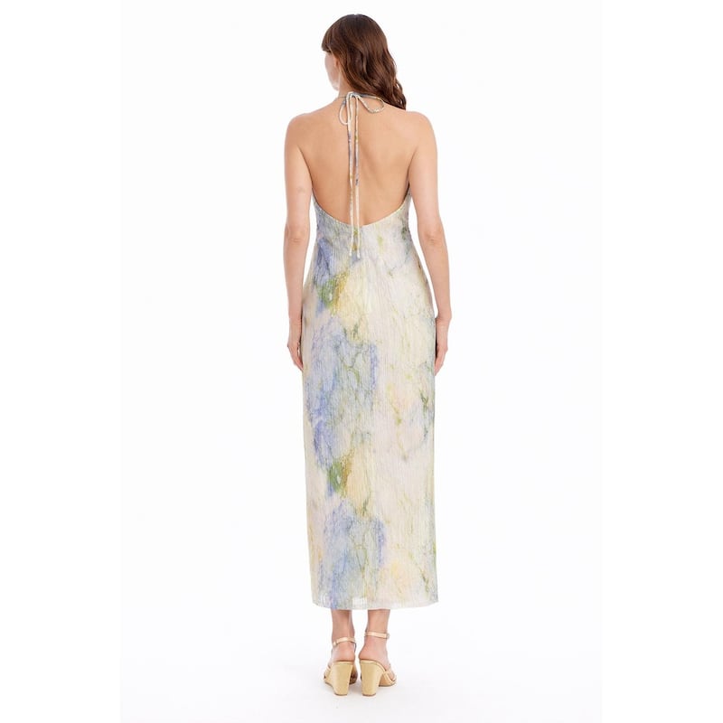 badgley mischka maxi dress Pleated Floral Gown