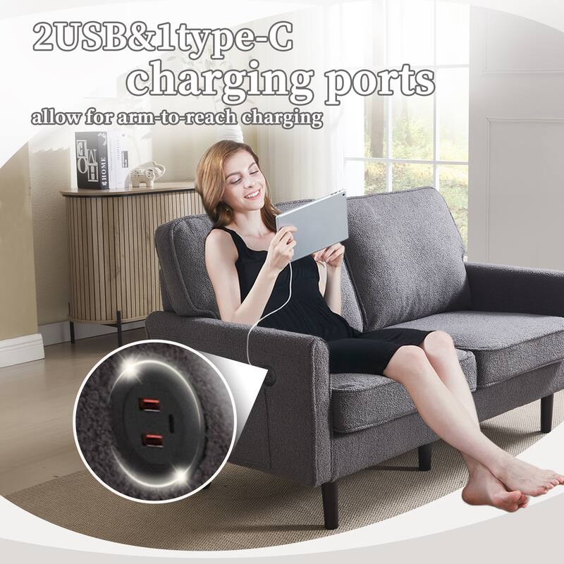 Multifunctional 2-Seater Loveseat Couch with USB & Charging Ports, Sofa Couch Lounge Sofa with Armrests