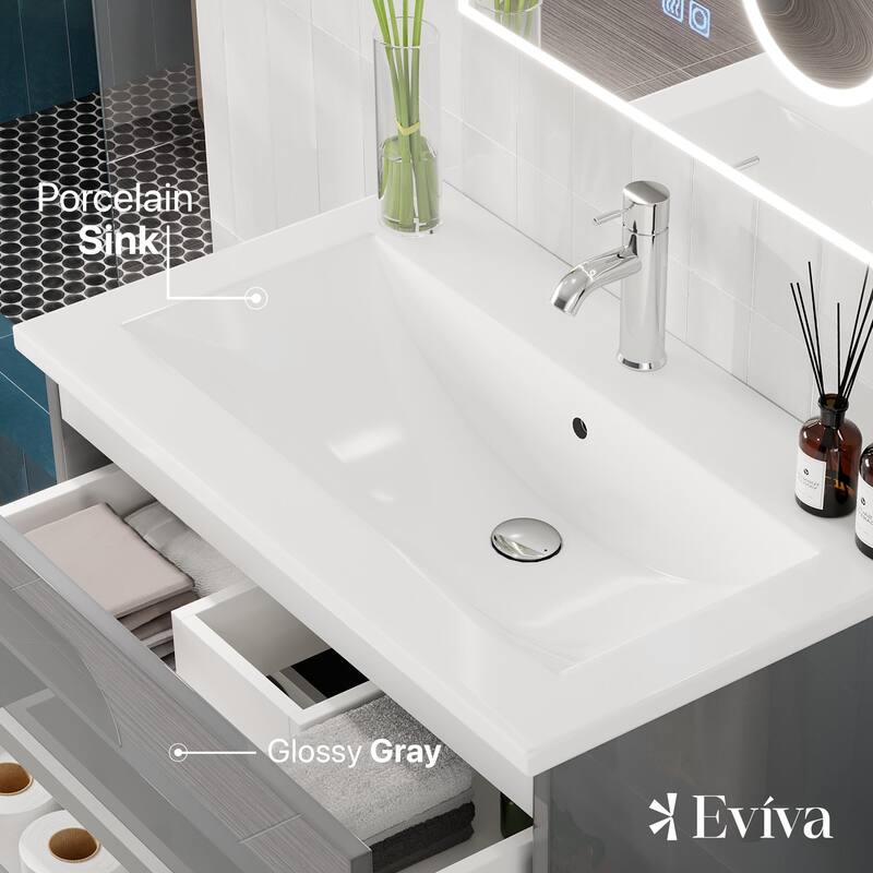 Eviva Joy 28"W Bath Vanity with Porcelain Top & Integrated Sink