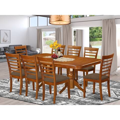 9-piece Dining Room Table Set With Leaf and 8 Kitchen Chairs in Saddle Brown Finish (Seat Type Option)