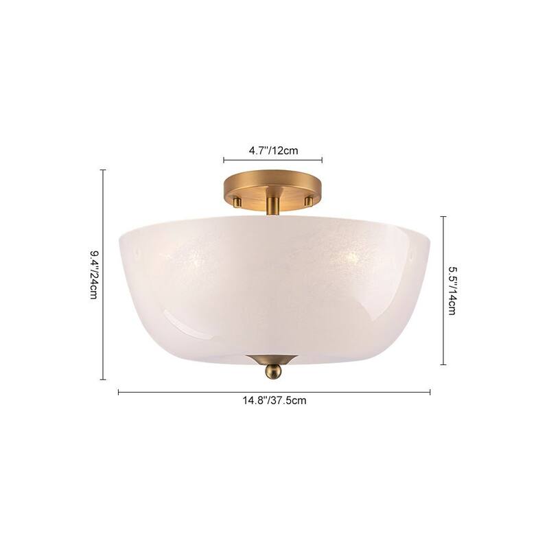 Mid-Century Modern 3-Light Round Opal Glass Semi Flush Mount 14.8in