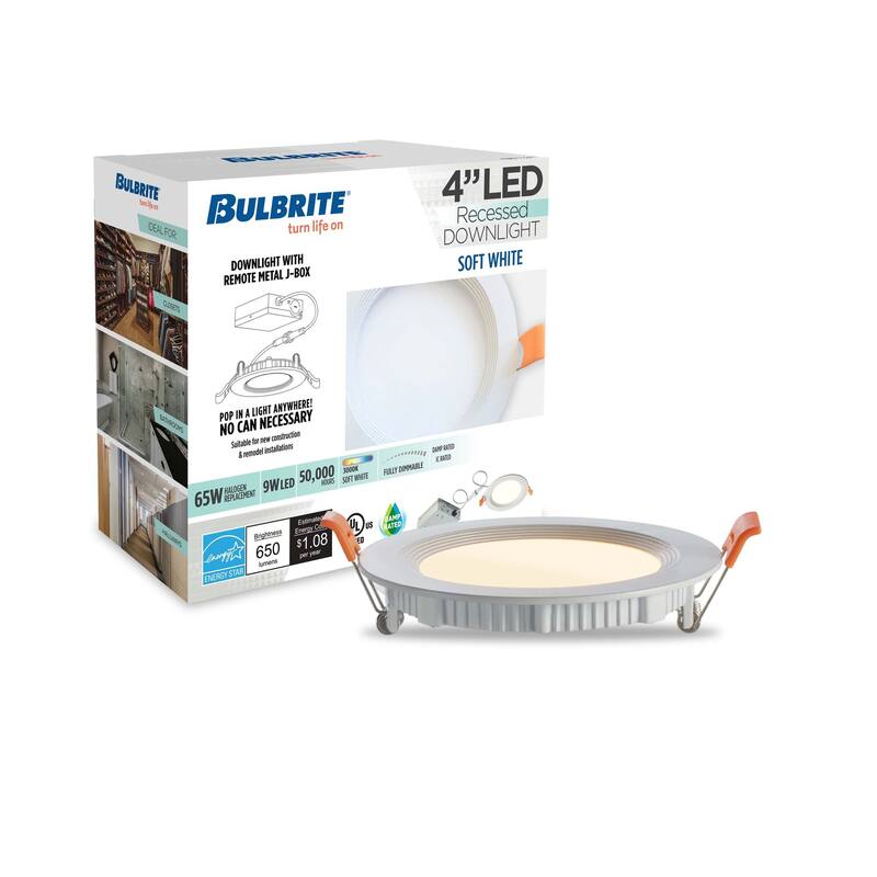 Bulbrite Pack of (2) LED 4" Round Recessed Downlight Fixture with Metal Jbox, 65W Equivalent