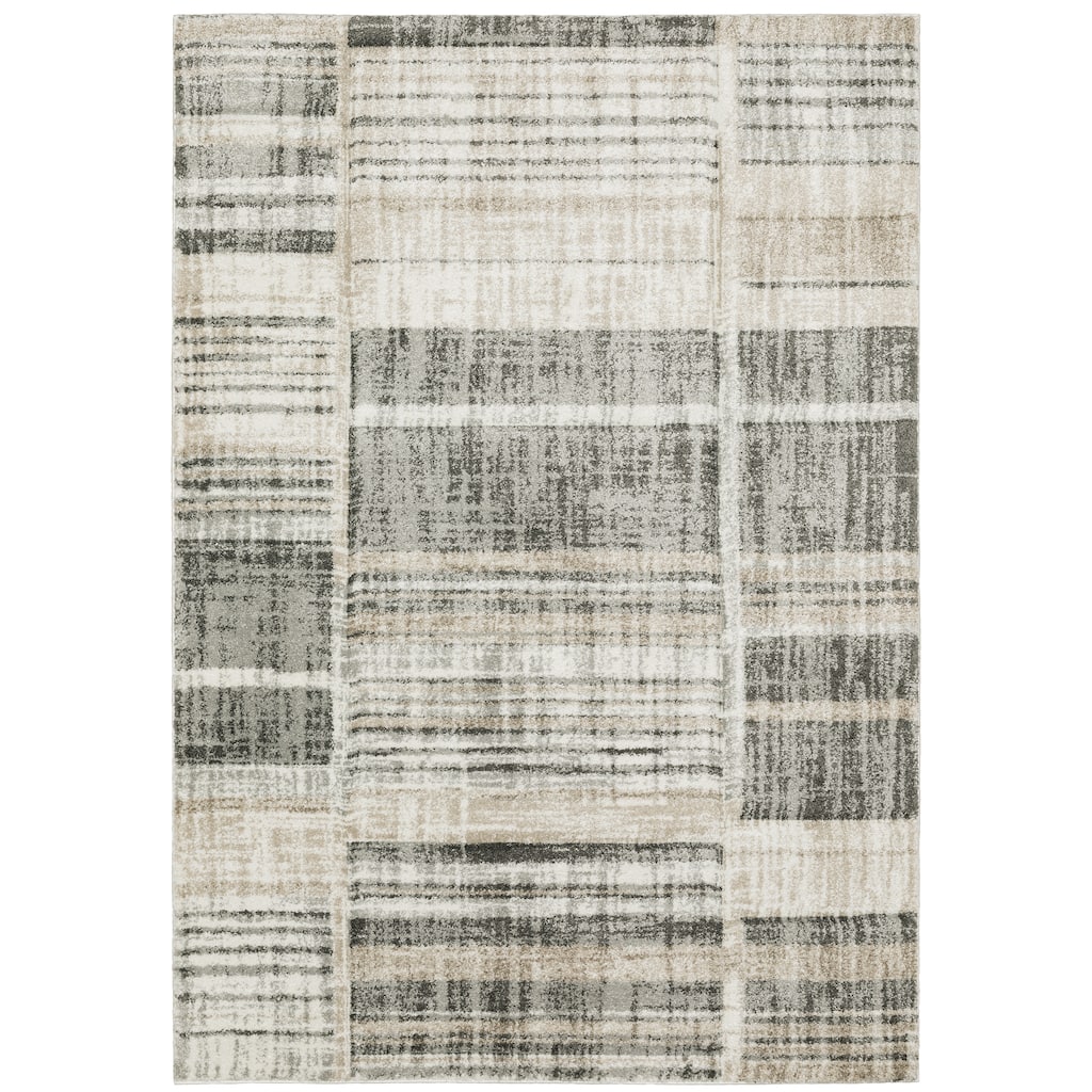Cachan Beige Charcoal Geometric Distressed Casual Area Rug