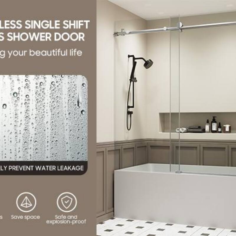 60"W x 59"H Single Sliding Glass Tub Door
