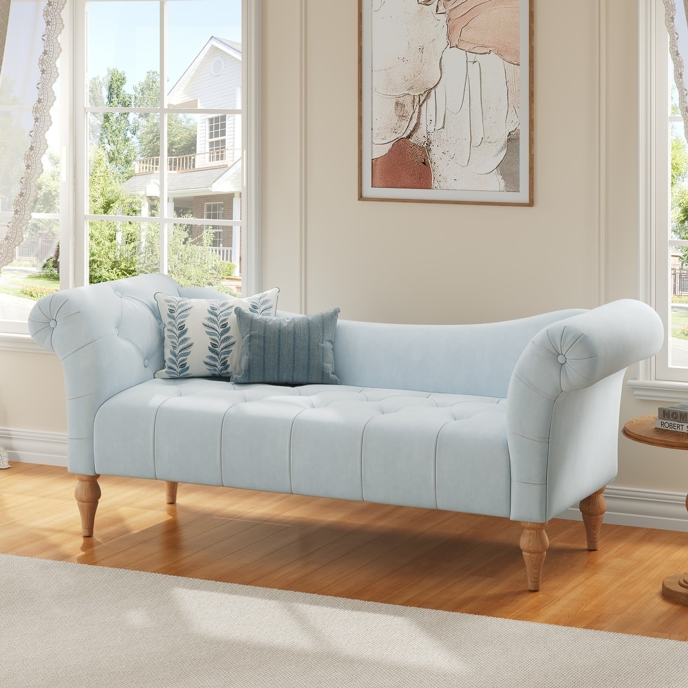 Christopher Knight Home - Larkspur Velvet Upholstered 60 Inch Bench with Rolled Arms and Button Tufting
