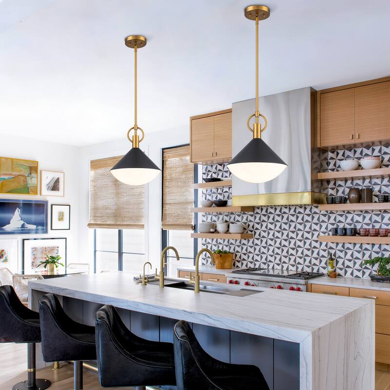 Single Light Cone Metal Pendant with Frosted White Glass Shade