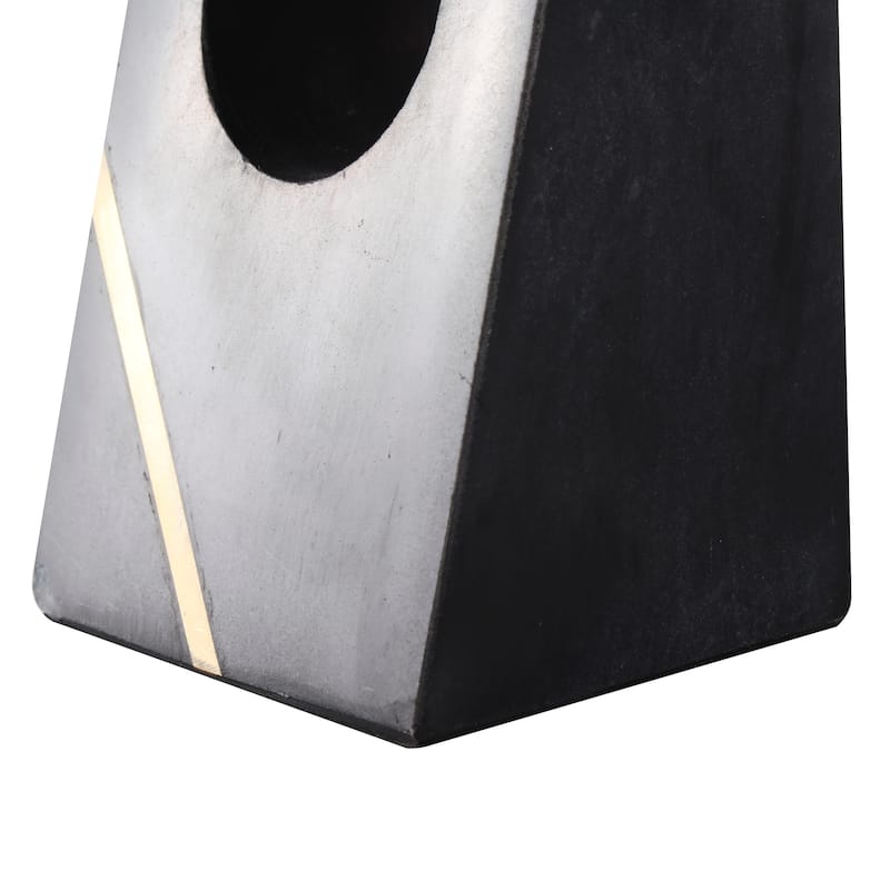 Black Marble Curved Pyramid Geometric Decorative Bookends with Diagonal Gold Stripes (Set of 2)
