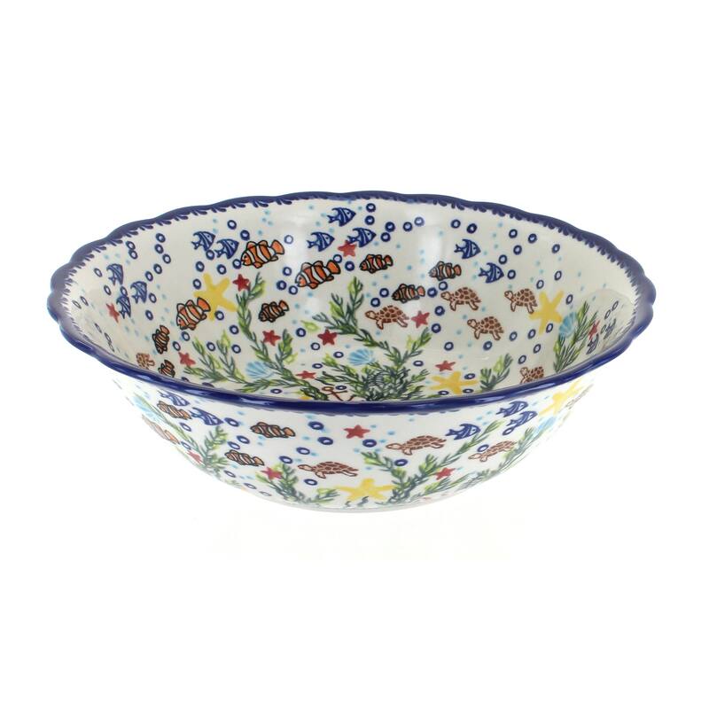 Blue Rose Polish Pottery 204 Vena Large Serving Bowl - Atlantis