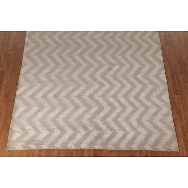 Chevron Style Nepalese Oriental Area Rug Handmade Wool Carpet - 8'0" x 9'7"