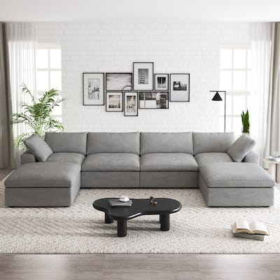 160'' Widen Sectional Sofa Down Filled U-Shaped Couch 4 Seater with 2 Ottoman