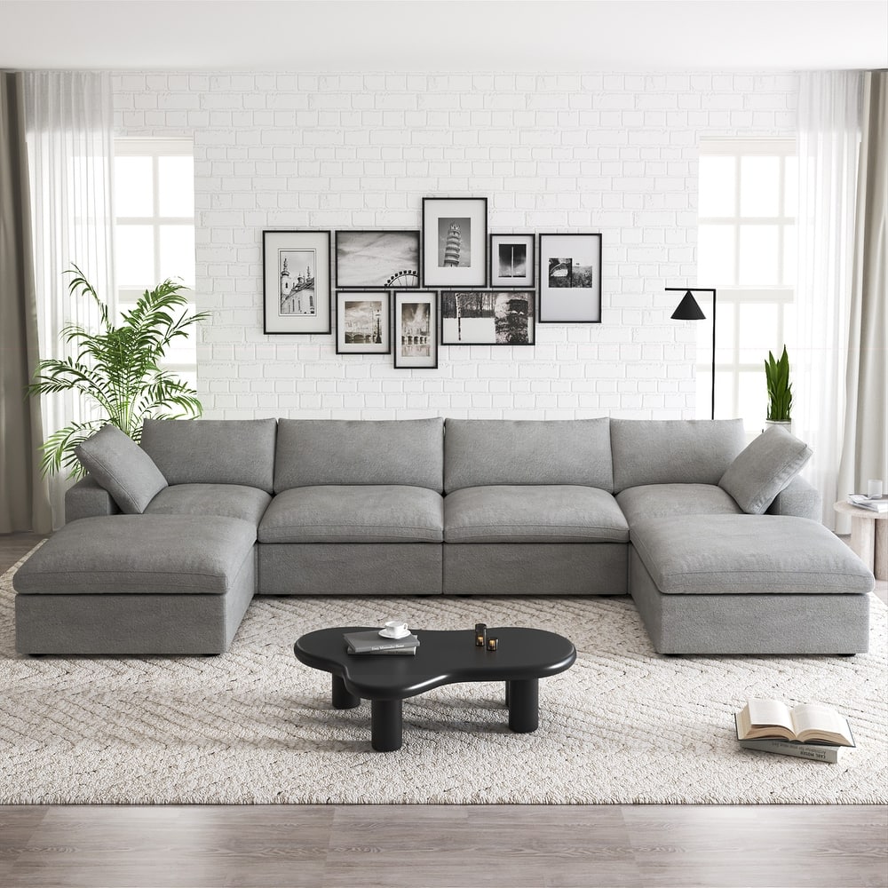 160'' Widen Sectional Sofa Down Filled U-Shaped Couch 4 Seater with 2 Ottoman