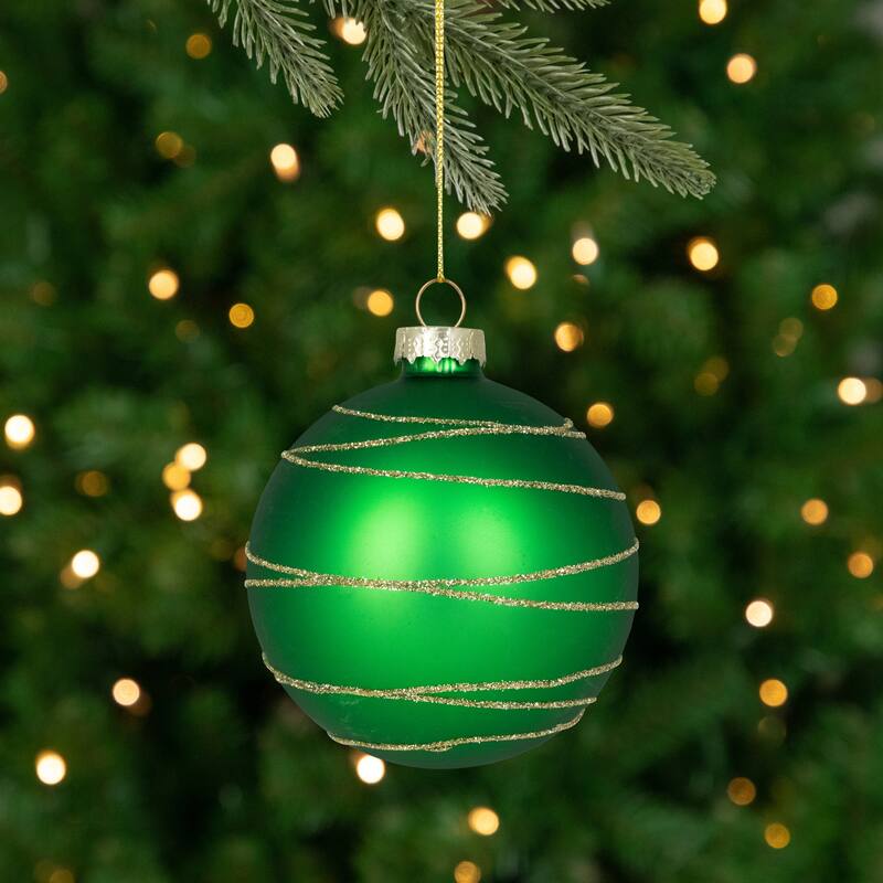 4ct Glass RedGreen Matte Christmas Ball Ornaments 3.25-Inch (80mm)