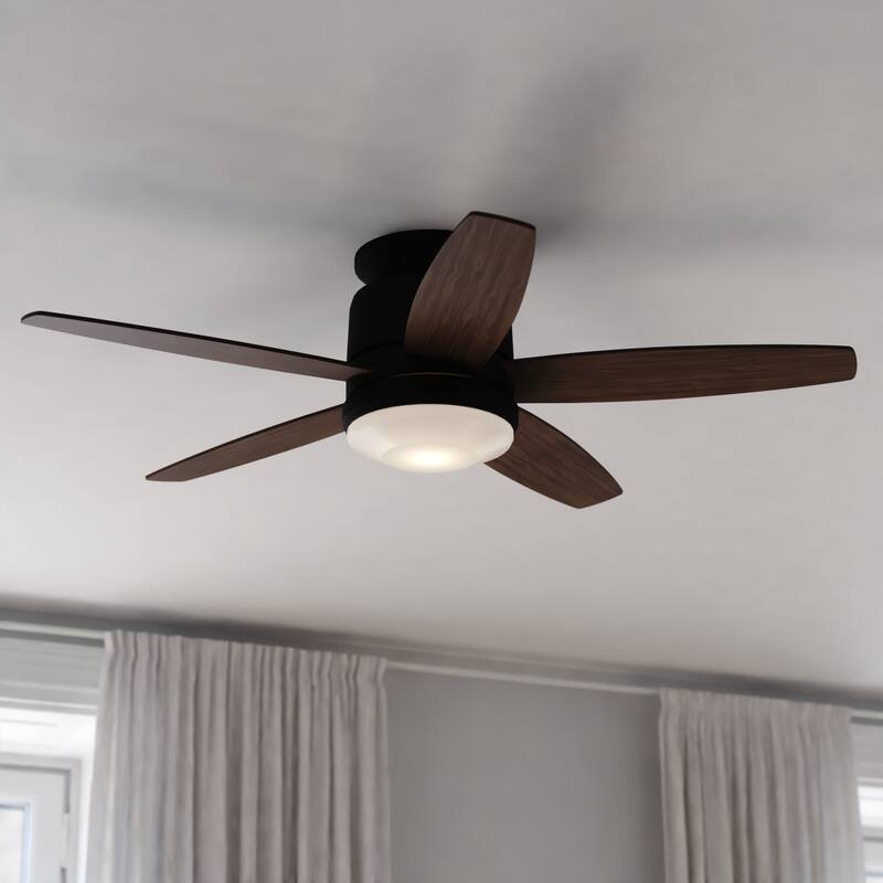 Armon Flush Mount 44-in. Ceiling Fan with LED Light Kit and Remote - Black - 44-in W x 11.5-in H x 44-in D