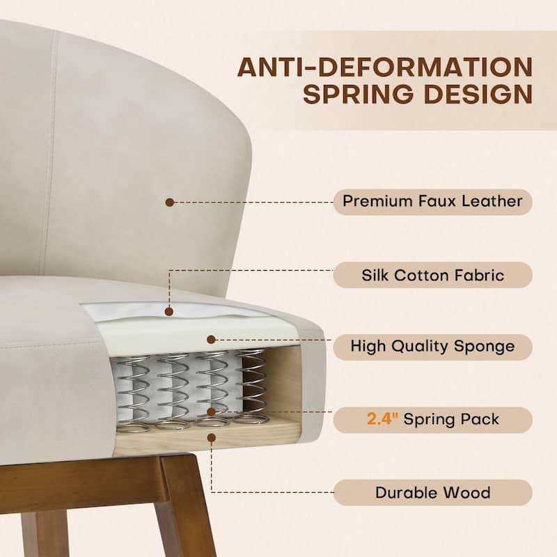 26 Inch Upholstered Swivel Counter Height Bar Stools with Back and Solid Wood Frame - 37.8"H x 20.9"W x 21.3"D