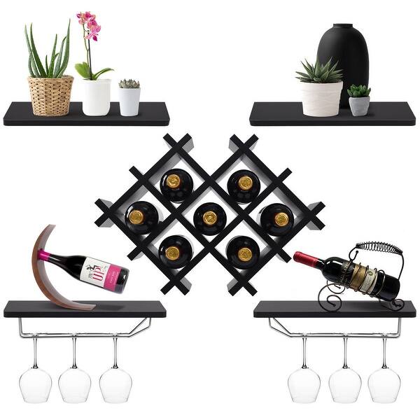 Shop Gymax Set Of 5 Wall Mount Wine Rack Set Storage Shelves And