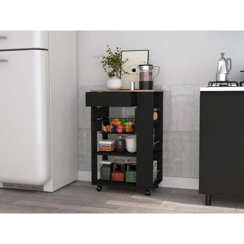 Prospect 5-Shelf 1-Drawer Kitchen Cart White and Light Oak
