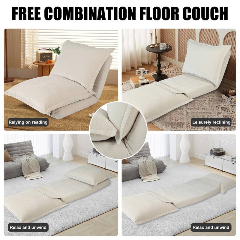 Lazy Sofa Chair Reclining Sofa Bed Floor Standing Single Sleeper Couch with Pillows and Adjustable Backrest for Small Space