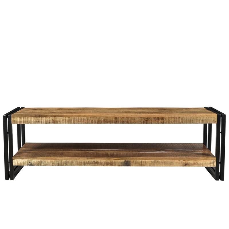 Handmade Timbergirl Reclaimed Wood and Metal Bench with Shelf (India) - 60"
