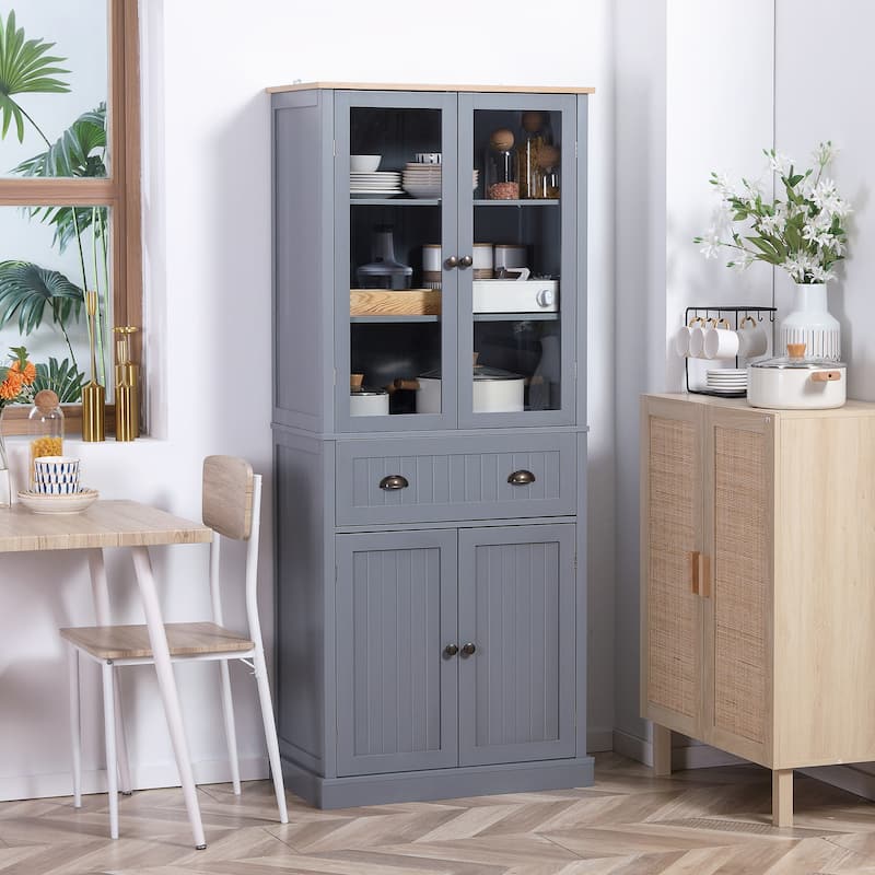 HOMCOM Freestanding Kitchen Pantry, 5-tier Storage Cabinet with Adjustable Shelves and Drawer, Black
